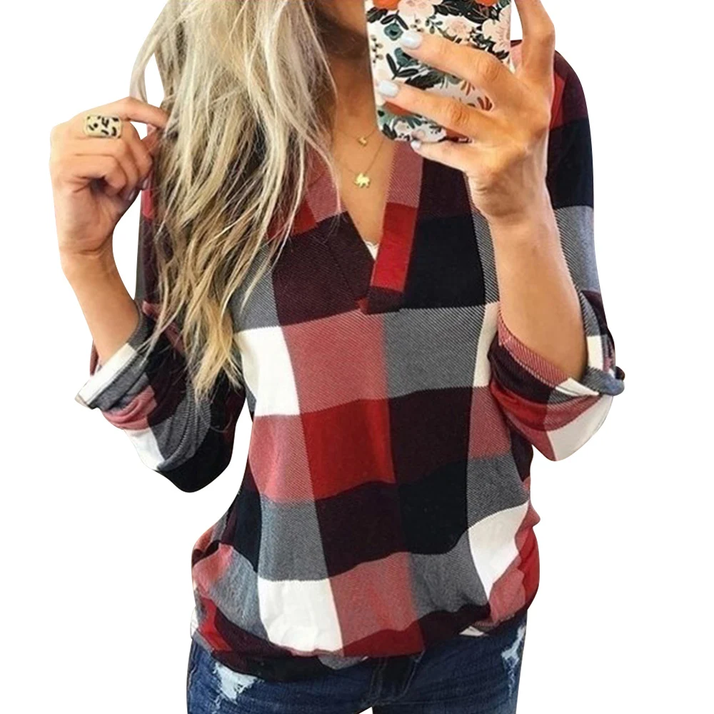 Blouse for Women Clothing 2023 Autumn Winter Basic Plaid Skirt Female Elegant Fashion Long Sleeve T -shirt Tee Pullover Y2K Tops