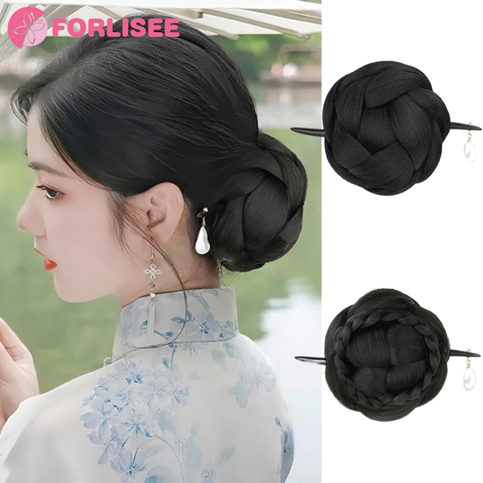 FORLISEE Ball Head Wig Flower Bud Hair Hairpin Bun Back Head Pad Hair Bag Hanfu Ancient Style Cheongsam Bun Wig