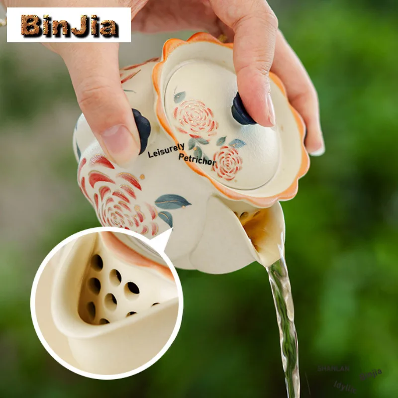 190ml Hand Painted Rose Hand Grab Teapot Creative Tea Infuser Pot Tea Maker Kettle With Strainer Chinese Tea Set Collection - view 2