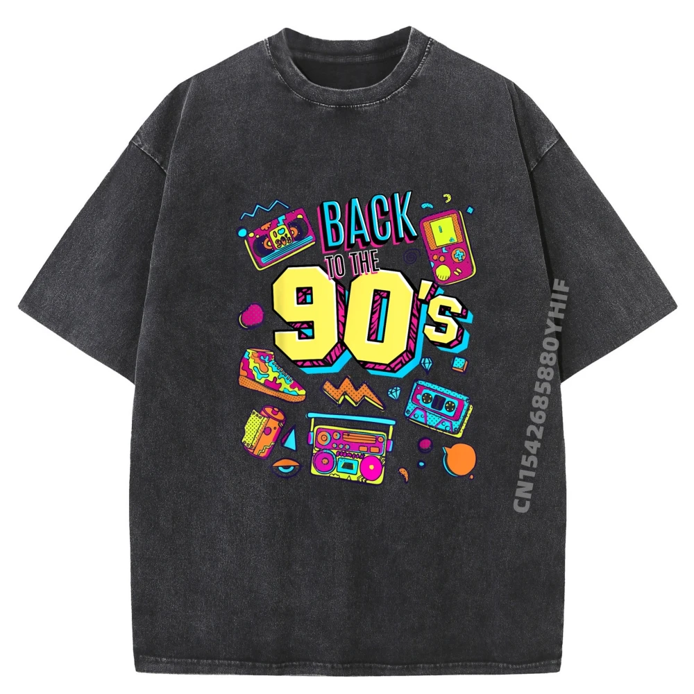 

Men Women Back To 90 Design Black Graphic T Shirts Autumn Funny Shirt Mens Fashionable and Trendy Washed Clothes