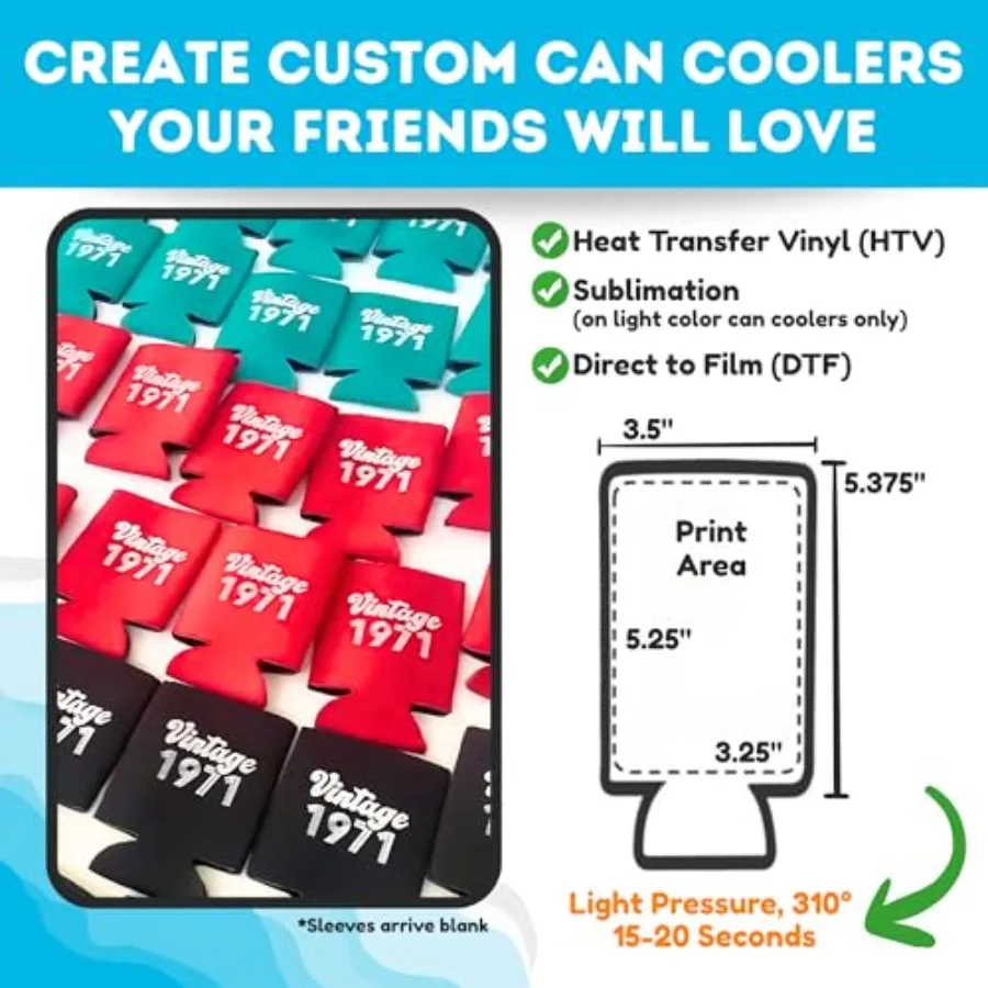 Slim Can Cooler Sleeves 25-Pack Skinny Tall Cans Bottles 12 Oz Thin Fit Seltzer Size Insulated Bulk Sublimation Blanks for Heat view 3