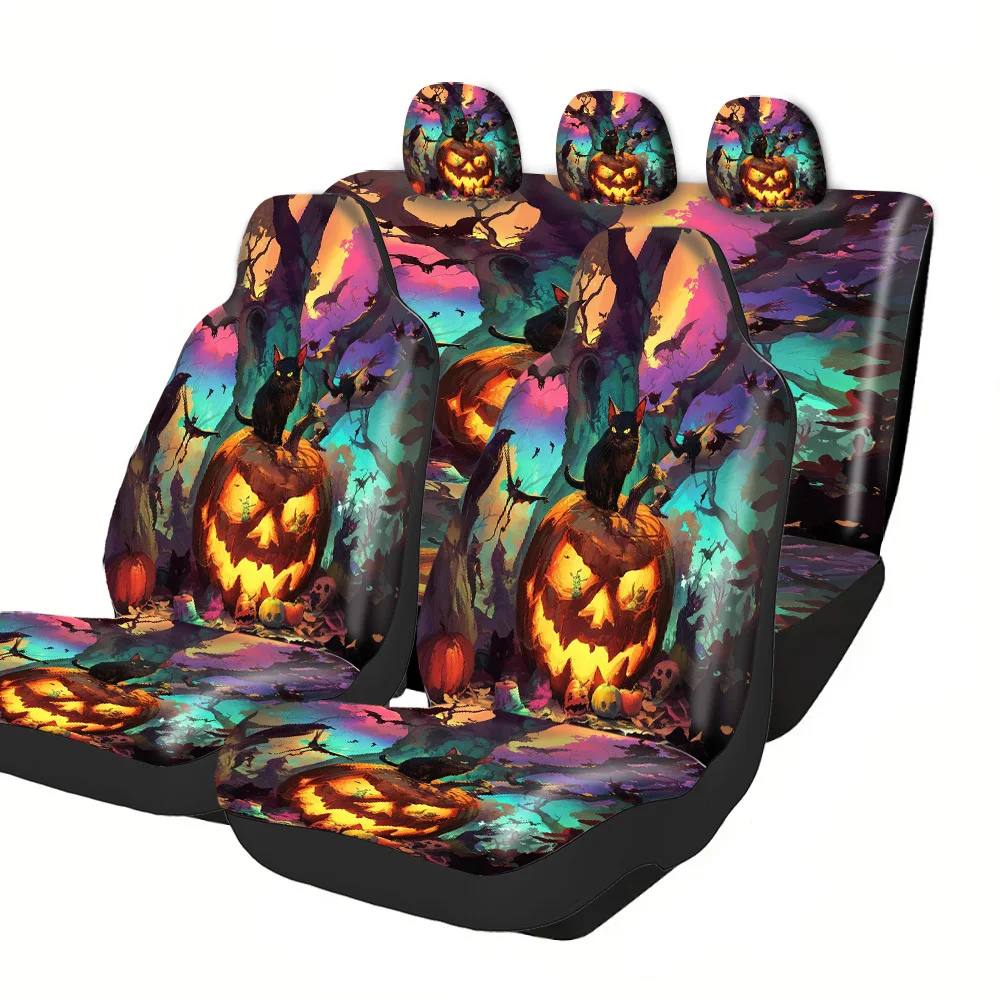 Car Seat Covers - Halloween Christmas New Year Easter Good Luck Gifts For Friends Black Cat Jack-o'-lantern Bats Fit For Cars S