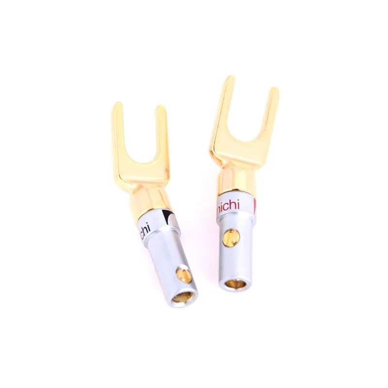 New 2pcs Copper Gold Plated Speaker Banana U Fork Y Spade Plug Wire Connector