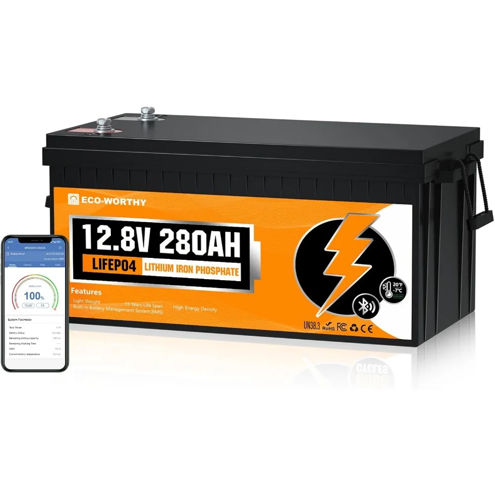 

12V 280Ah LiFePO4 Battery: 200A BMS with Bluetooth & Low-Temp Protection - 3584Wh High Capacity Power Supply