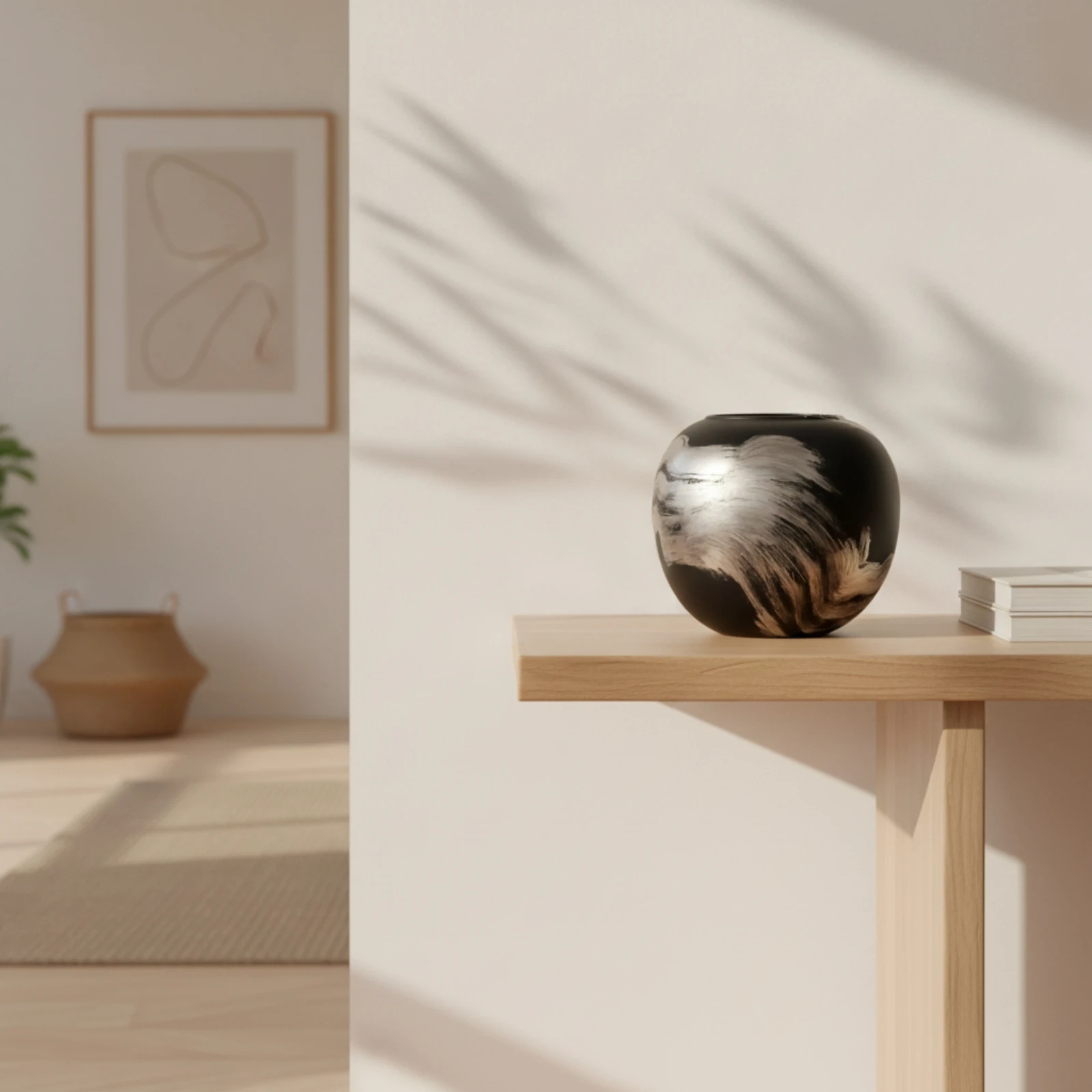 Vase with Brushstroke Decoration Decorative Bulbous Vase Versatile Modern Chinese for Home Decorators, Entryway, Bookshelf
