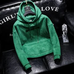 Sweatshirts for Men Autumn Green Man Hoodies Solid Winter Emo Streetwear Designer Korean Style Harajuku Fashion Funny New In S