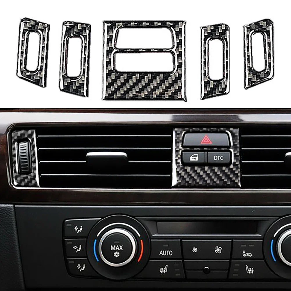 For BMW E90 E92 E93 Interior Accessory 5pcs Car Auto Carbon Fiber Interior Sticker Central Air Vent Outlet Trims