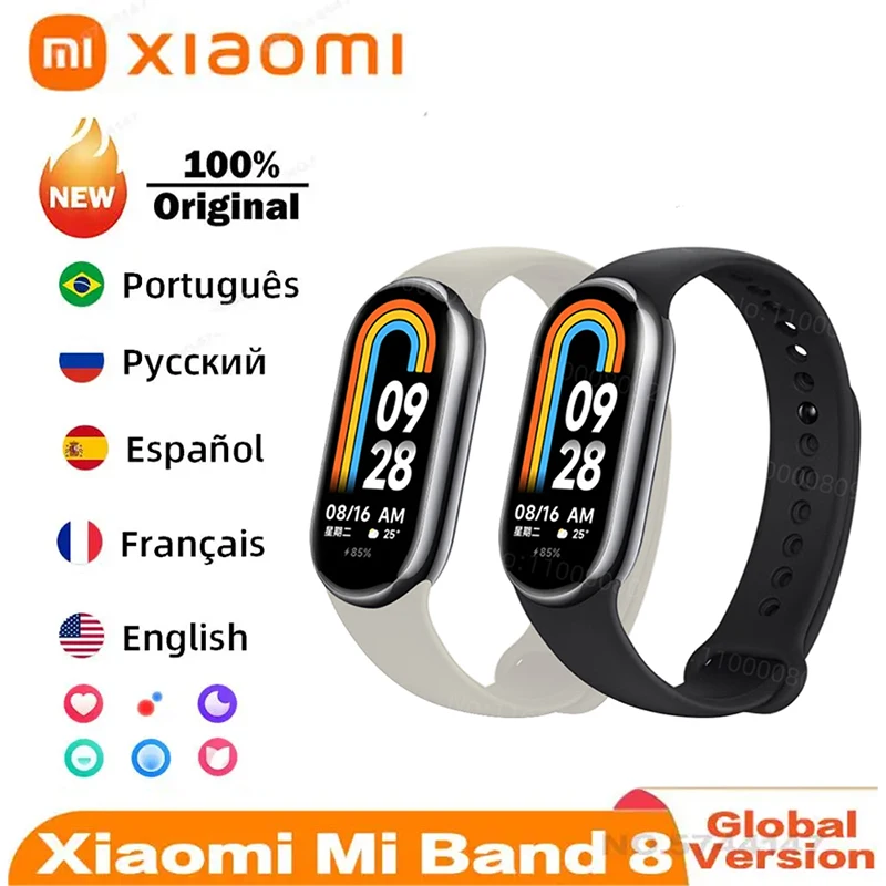 Xiaomi Mi Band 8 Global Version Smart Bracelet 1.62 AMOLED Screen Mi Band 8 Blood Oxygen Fitness Waterproof SmartBracelet Sensor