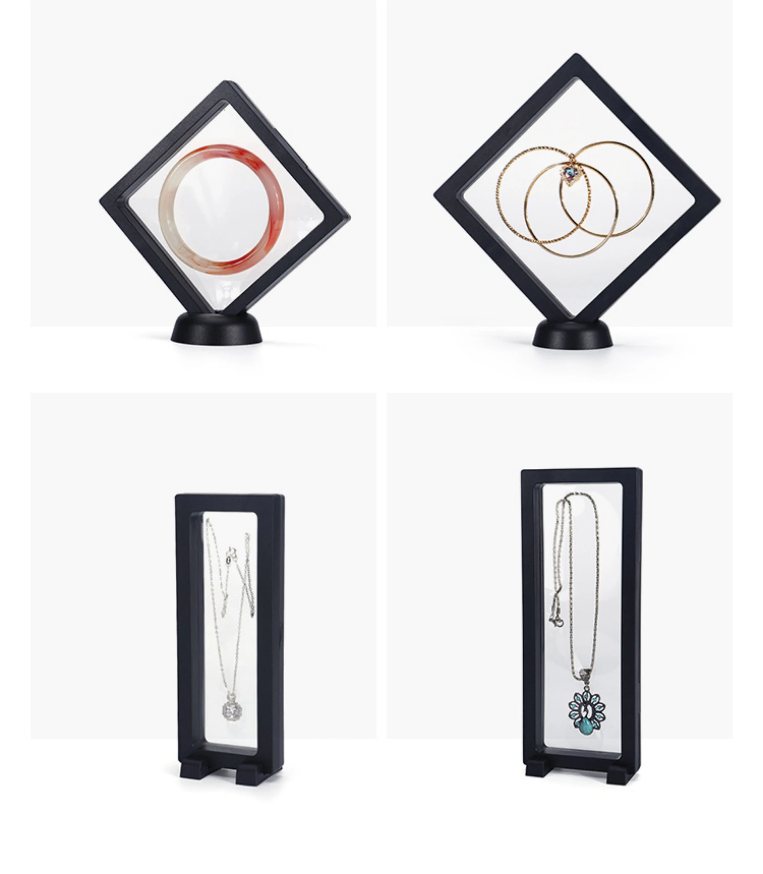 3D Floating PE Film Jewelry Display Frame Stand Holder Box 10/Unit Portable Brooch Coin Medal Suspension Storage Collection Case