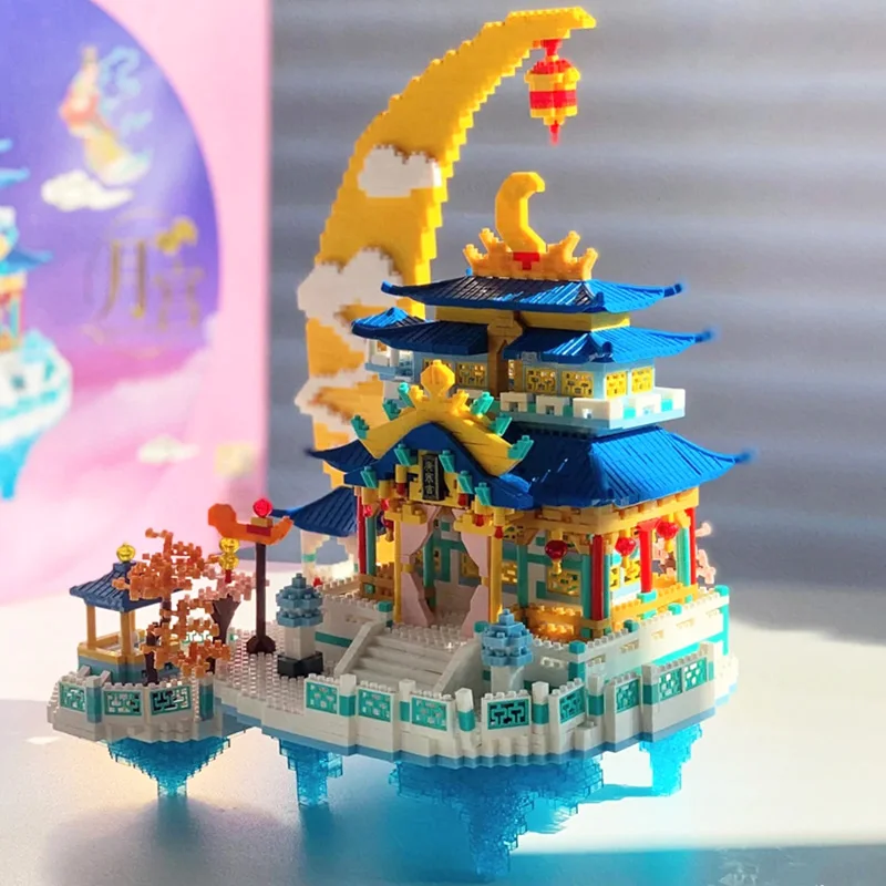 Toy for Children Moon Palace Cloud Pavilion Lantern Temple 3D Model  DIY  Diamond Blocks Bricks Building World Architecture