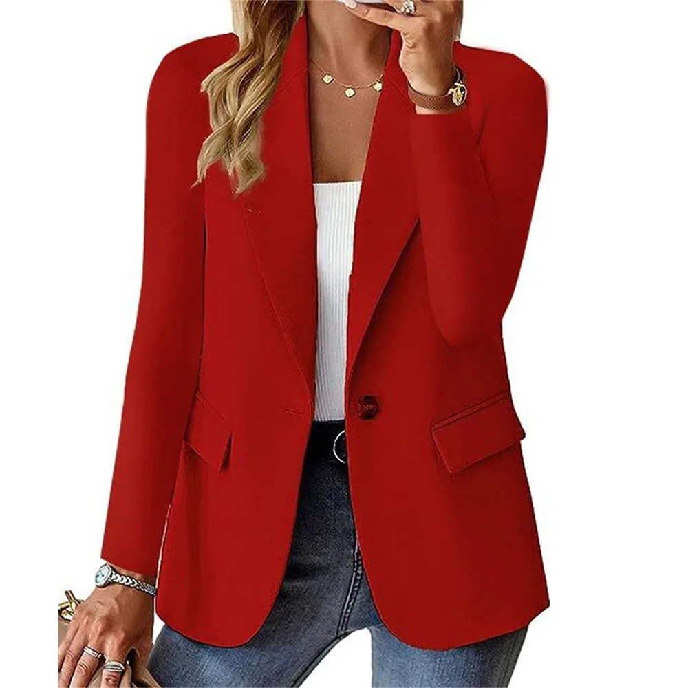 Casual Long Sleeve Blazer Women 2024 Spring Autumn Office Lady Single Button Blazers Elegant Jackets Coats New In Outwears