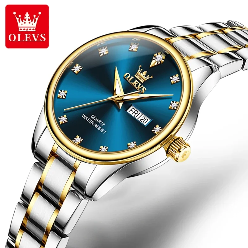 

Olevs 3612 fashion quartz watch stainless steel watchband round-dial wristwatch week display calendar luminous