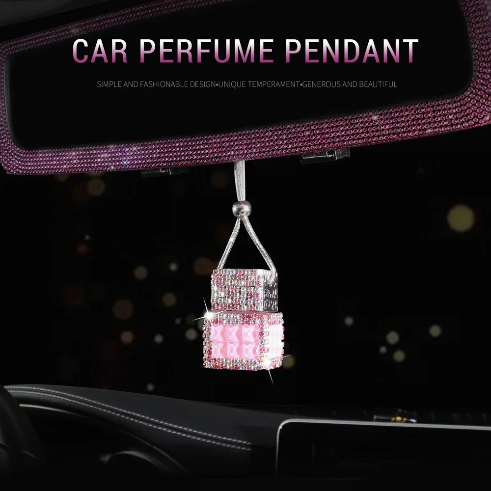 Cube Crystal Diamond Car Rearview Mirror Accessories Auto Rear View Mirror Pendant Interior Decor for Women