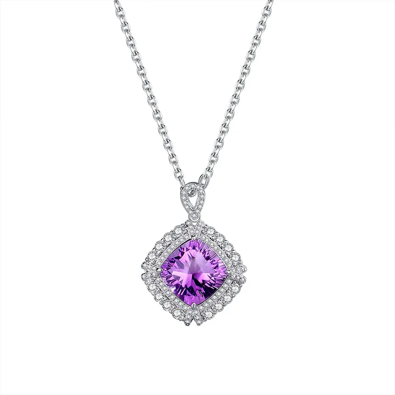 

New Amethyst Diamond Necklace s925 Sterling Silver Personalized Fashion Pop Cold Elegant Style Collar Chain