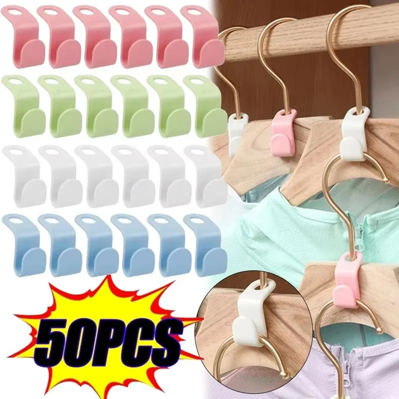 

5/20/30/50/60pcs Plastics Hanger Connection Hook Stackable Space Saving Storage Multifunctional Hanging Clothes Rack