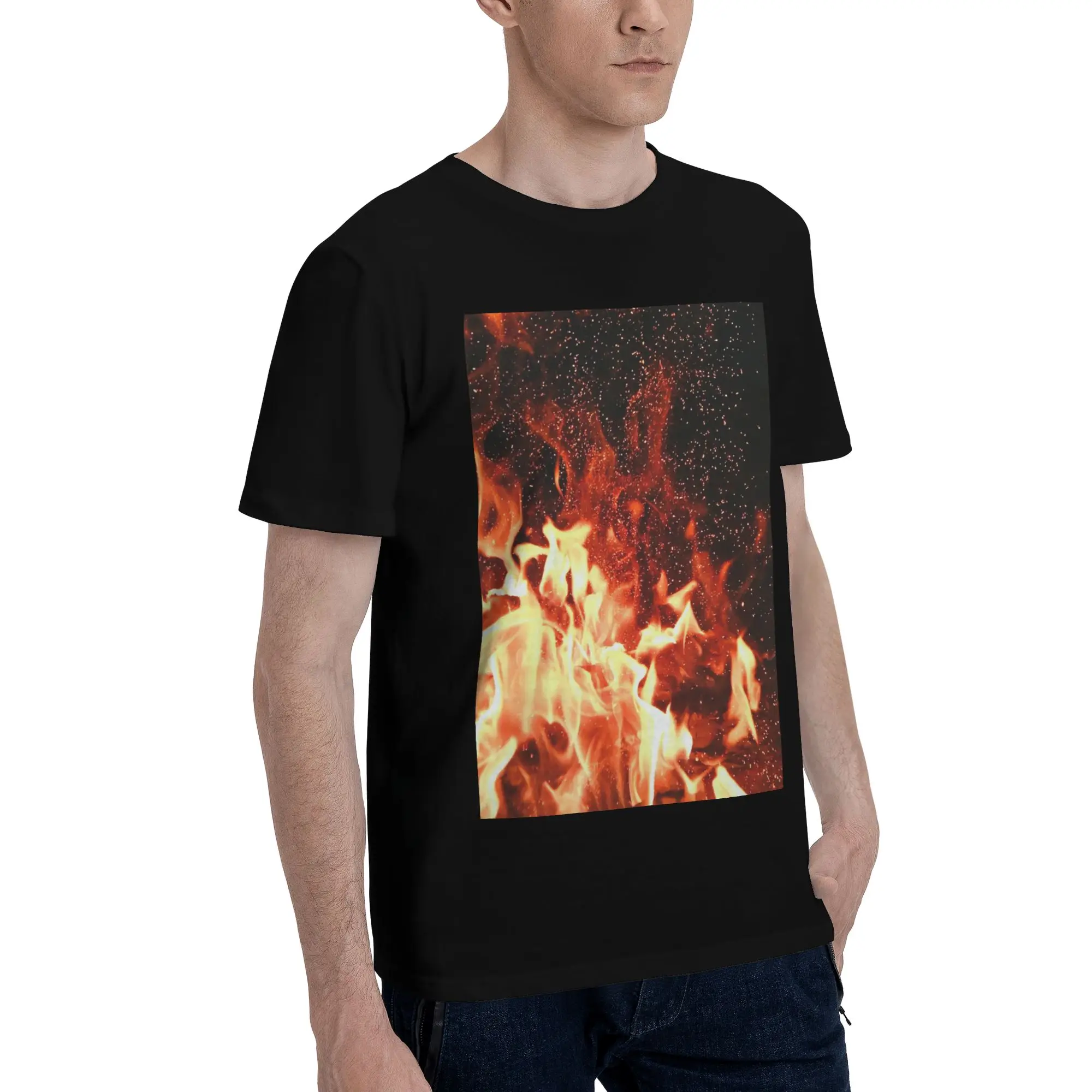 

Burning Fire With Sparks Men T-Shirt Oversized T Shirts Men's O-Neck Cotton Tees Short Summer Male
