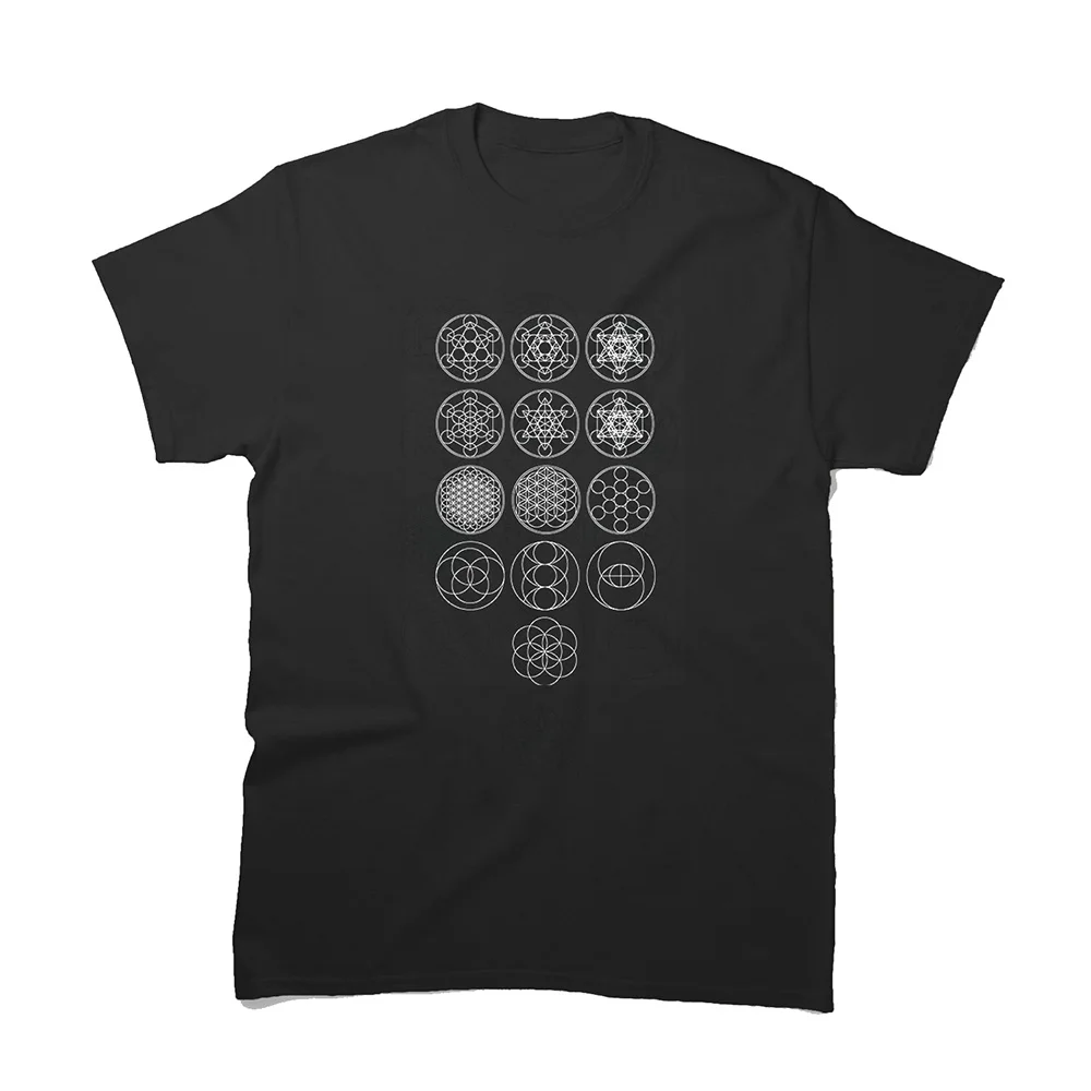 13 Circles Metatrons Cube Flower Of Life tight star cluster symbology 100% Cotton designer t shirt  Plus size Printed t-shirt