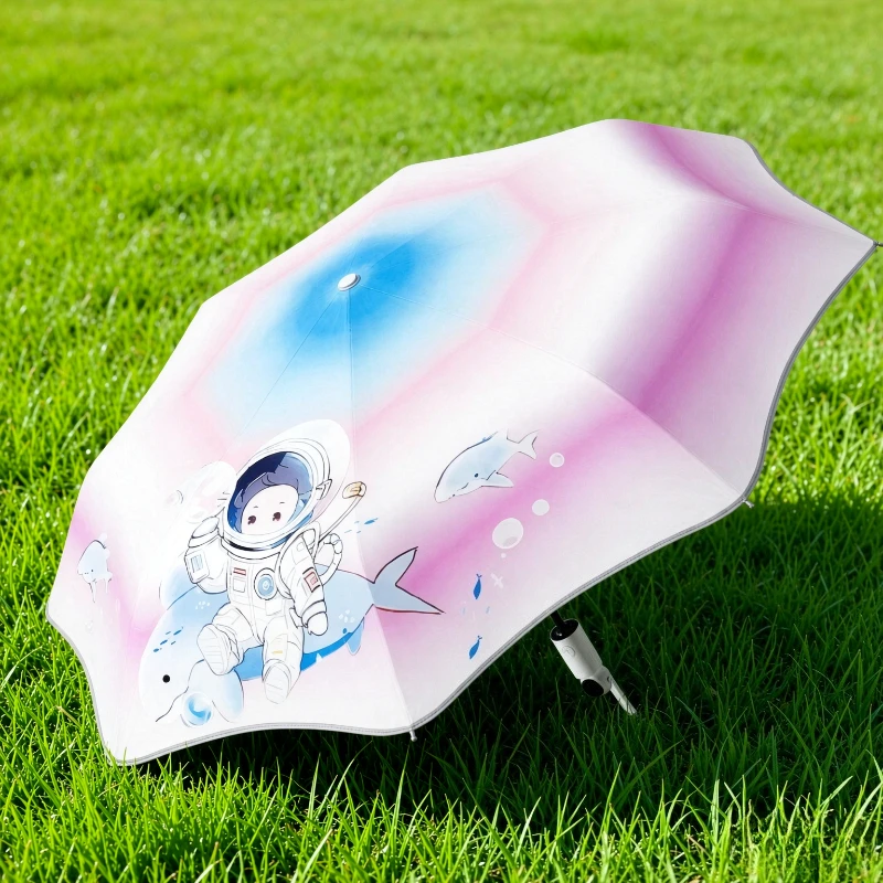 Kids Automatic Folding Umbrella Rounded Corner Anti Rebound Enlarged Rain Protector for Students School Travel Daily Use 아동 우산