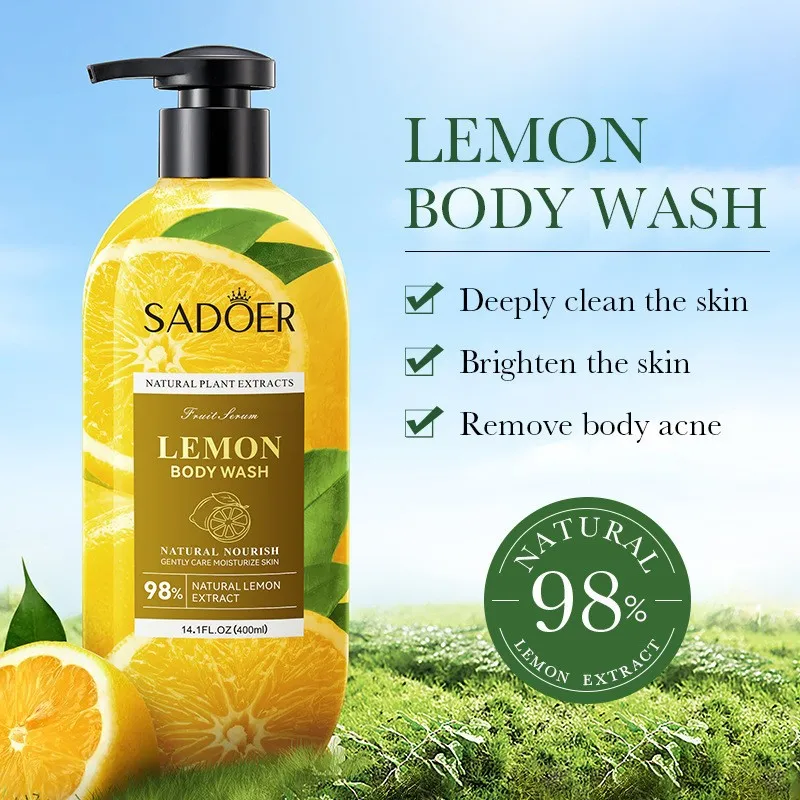 400ml SADOER Limón Gel de Ducha Exfoliante Fragancia Limpiadora Gel de Ducha Corporal Suave