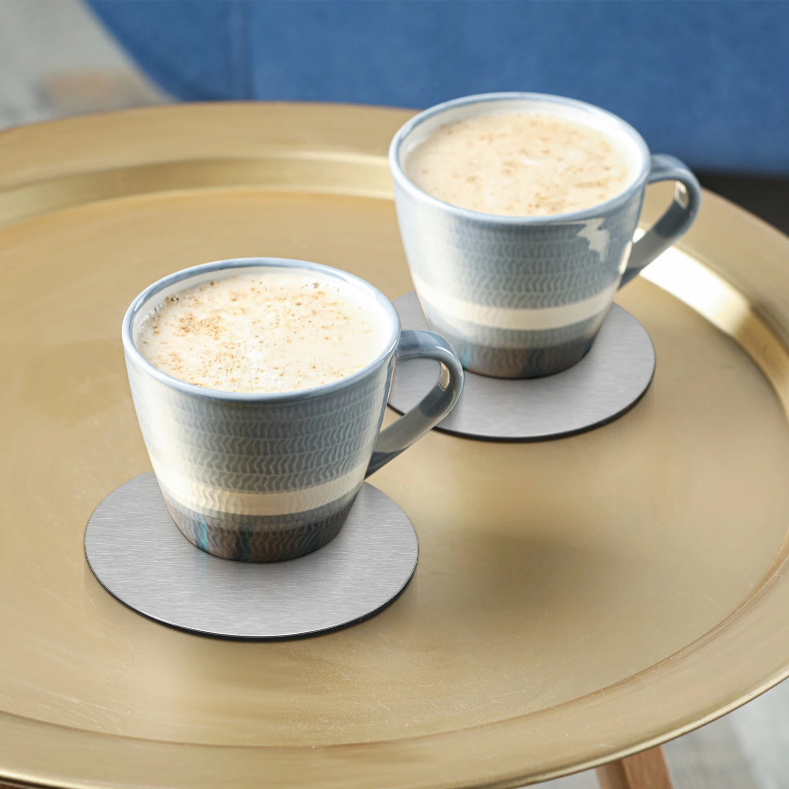 

6Pcs Round Stainless Steel Coasters Set Non-Slip Heat Resistant Cup Mats Base Holder Table Placemats Protects Surfaces Noise