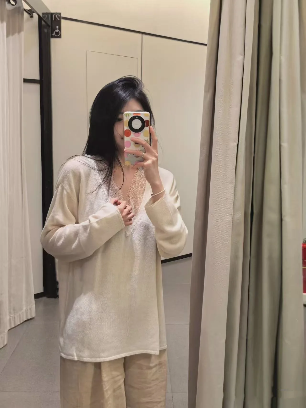 الحلو Faionable فضفاض V-Ne الدانتيل لصق طويل Sve محبوك سترة الخريف جديد وصول المرأة عادية Sle ألياف البوليستر #1