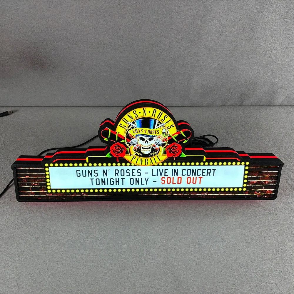 Guns Roses Pinball Topper Led Lightbox Rock Your Game  LED Sign for Garage Business Decor Kid Nightlight 3D Print Desktop Light