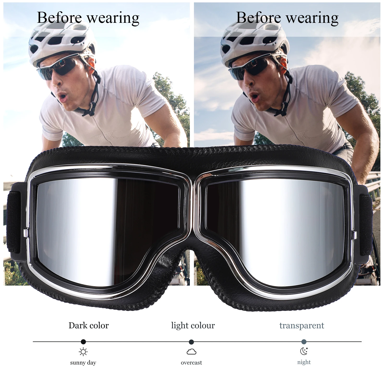 

Motorcycle Goggles Protective Eye Glasses Windproof Outdoor Adjustable Straps Durable PC Lenses Thickened Foam Comfortable