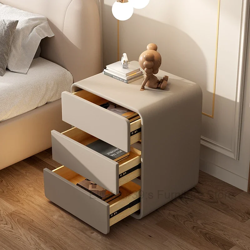 White Color New Model Bed Side Table Luxury Desks Bedside Table with 3 Standing Drawers Bedroom Criado Mudo Unique Furniture