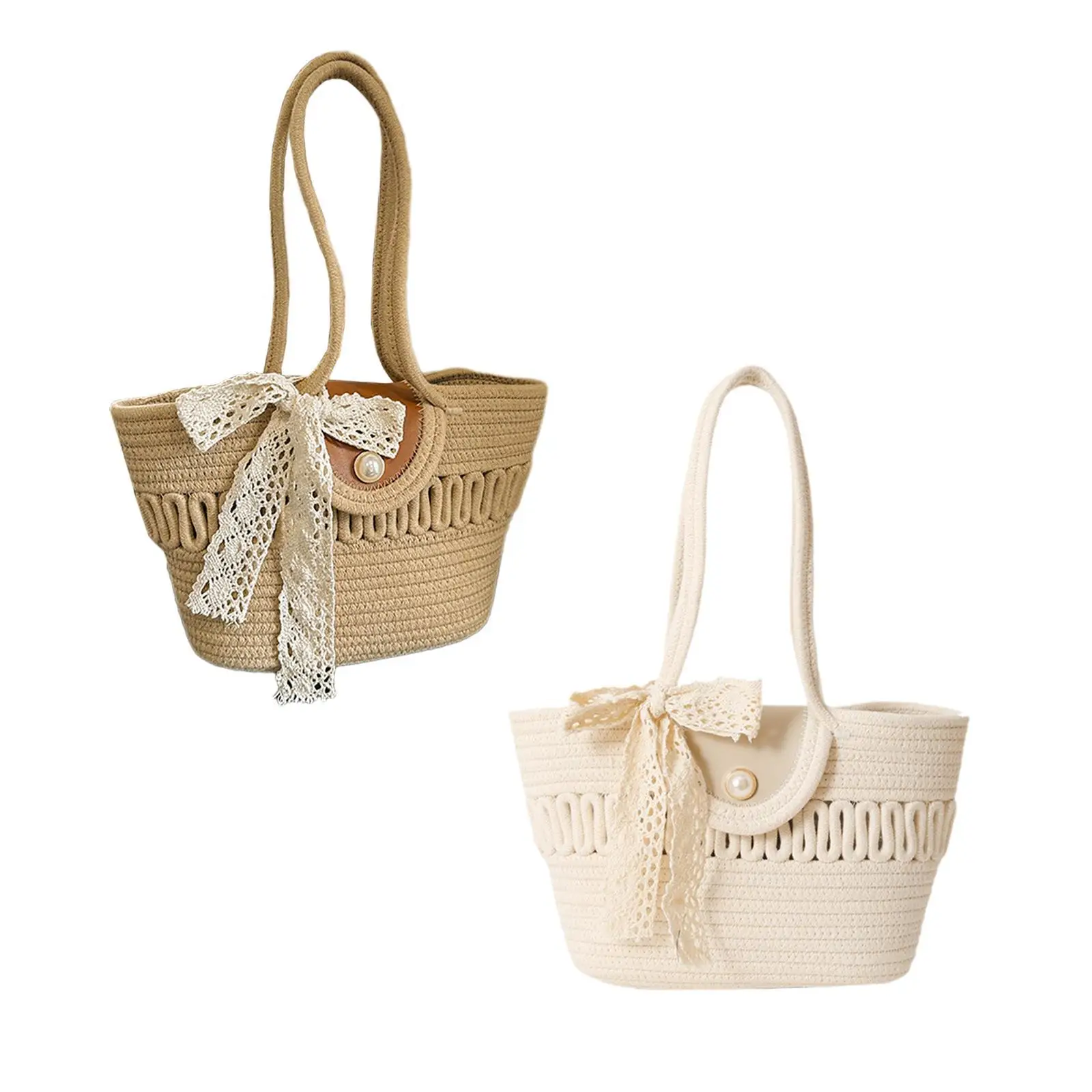 Cotton Rope Woven Tote Bag Casual Trendy Boho Purse for Street Summer Travelling