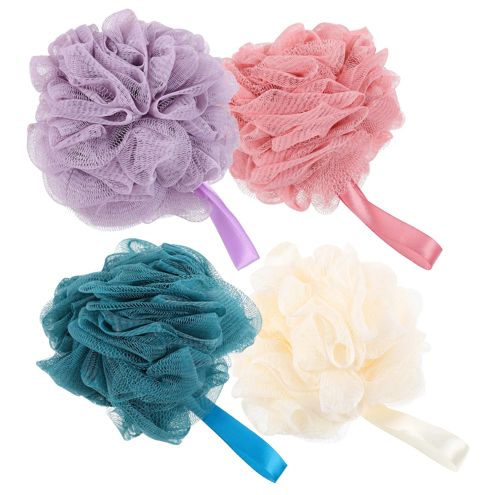 

Набор из 4 отшелушивающих мочалок для тела: сетчатые шарики для душа для глубокого очищения и смягчения кожи, безопасные для чувствительной кожи