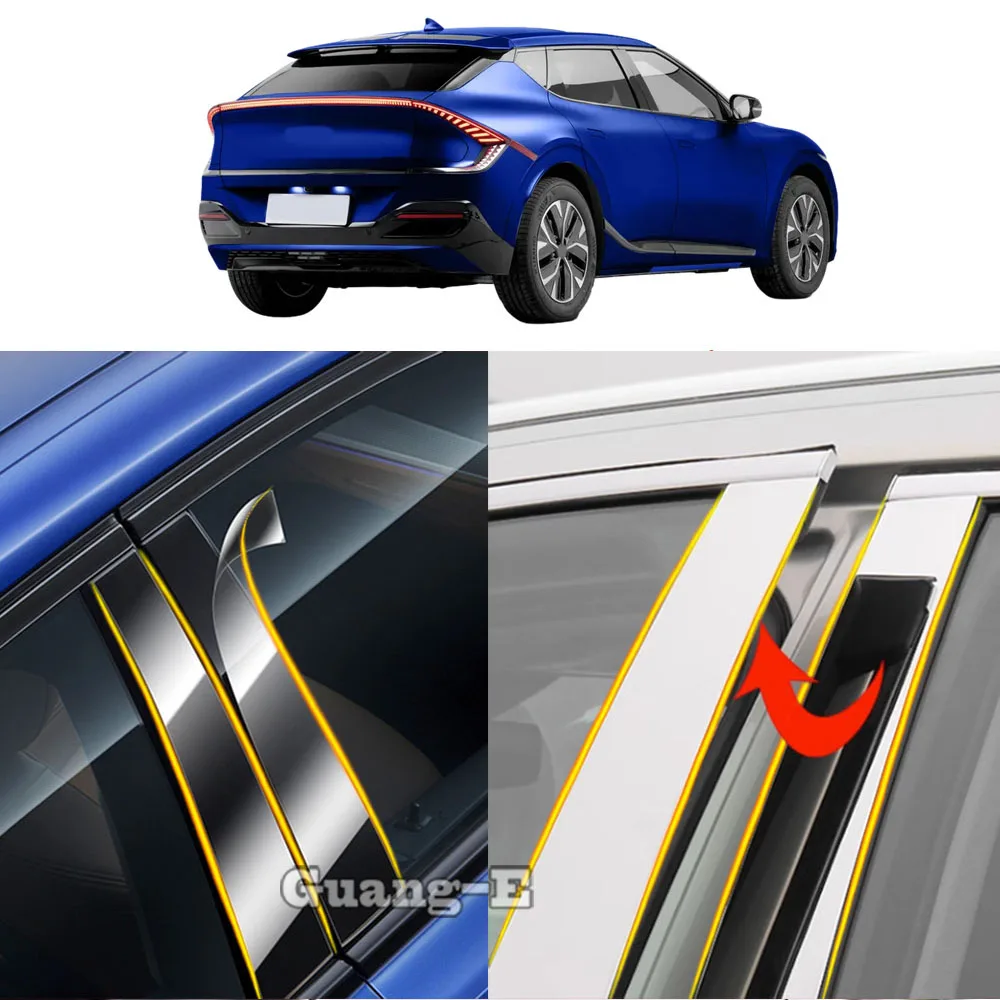 Car TPU/Glossy Mirror Pillar Post Cover For Kia EV6 GT 2021-2024 Door Trim Window Molding Sticker Plate Accessories 6PCS