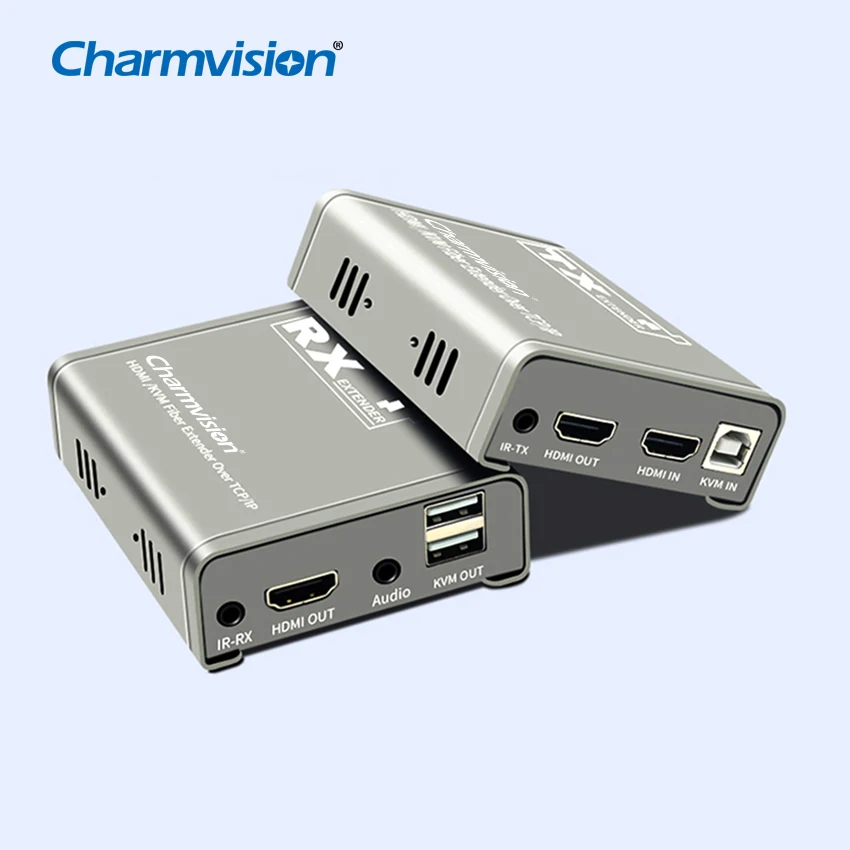 Charmvision EVO-1UH 20Km Fiber HDMI KVM Extender 4K 1080P SC FC HD Single Optic RX 3.5mm Audio Video Separation USB K/M Convert