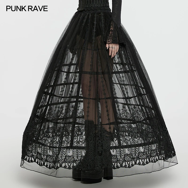 PUNK RAVE Women's Gothic Bird Cage Bustle Hollow Out Design Cool Light Fluffy Effect Club Party Skirt Adjust Drawstring