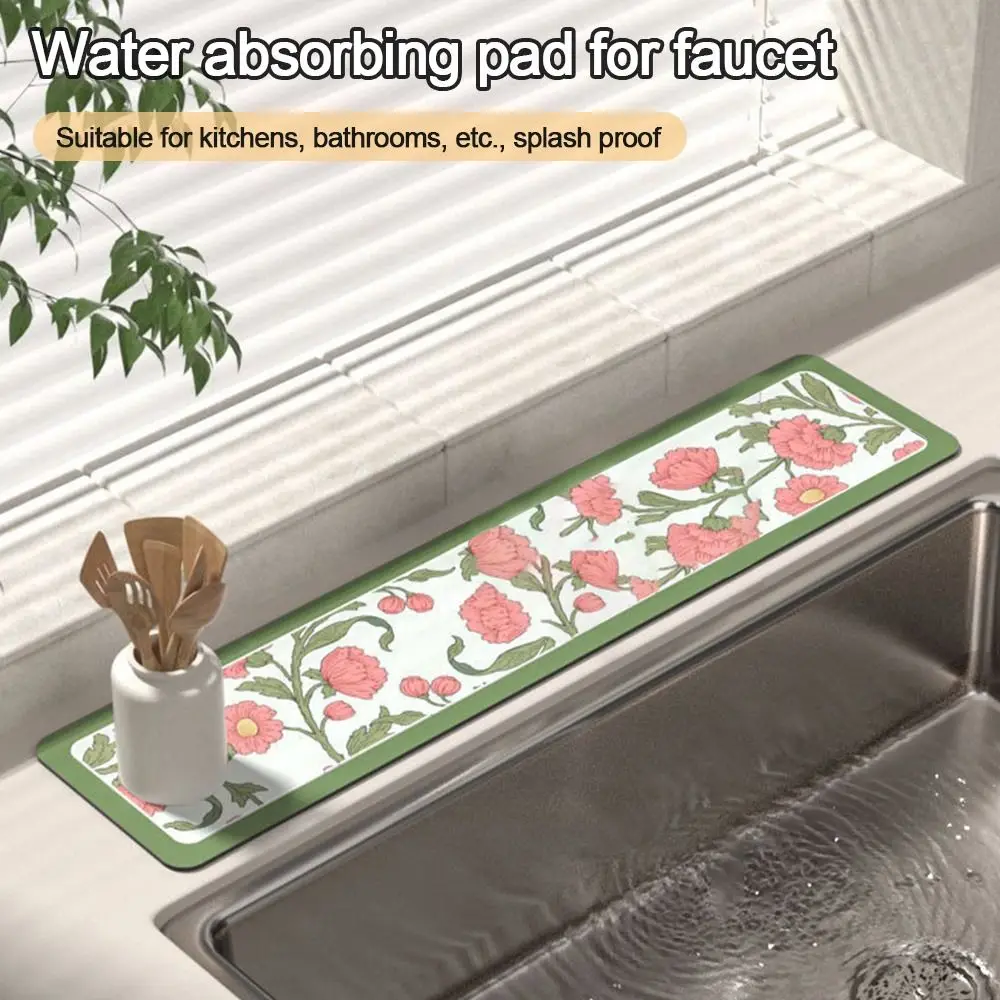 Diatomite Faucet Draining Mat Splash Non-Slip Drying Mat Convenient Multi-function Countertop Protector