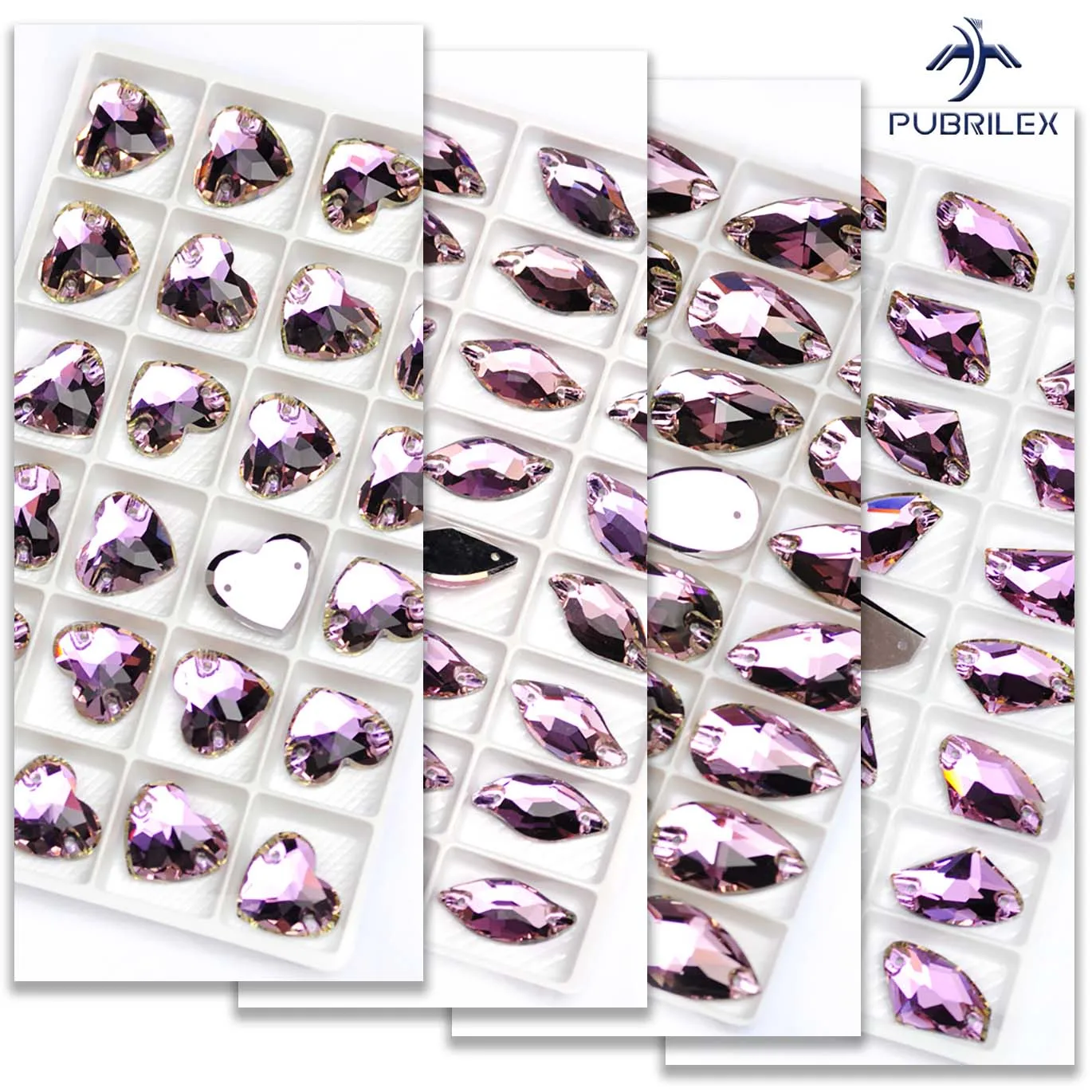 Piedras de Cristal Decorativas Vitrail Light Purple Teardrop, Rivoli, Cosmic, Xirius para Coser, Gemas de Vidrio para Manualidades y Prendas