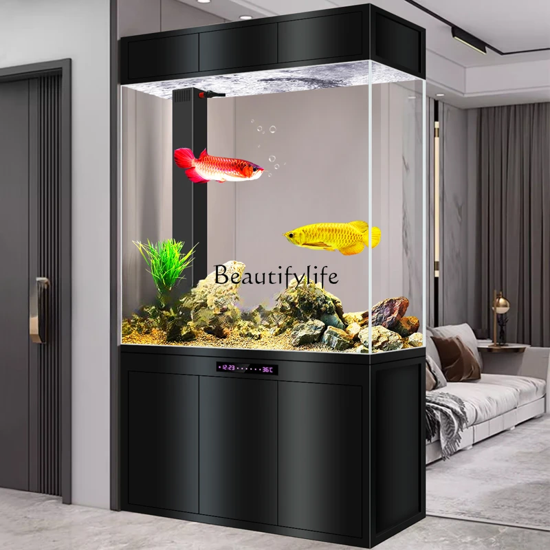 Fish tank partition screen living room floor-to-ceiling entrance ecological water-free bottom filter large glass