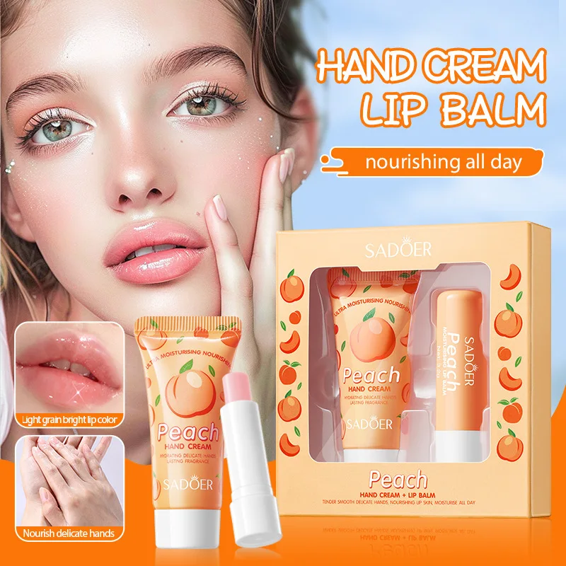 Pfirsich-Handcreme und Lippenbalsam-Set, eine unverzichtbare Hand- und Lippenpflege-Kombination für Herbst und Winter, weich und feuchtigkeitsspendend.
