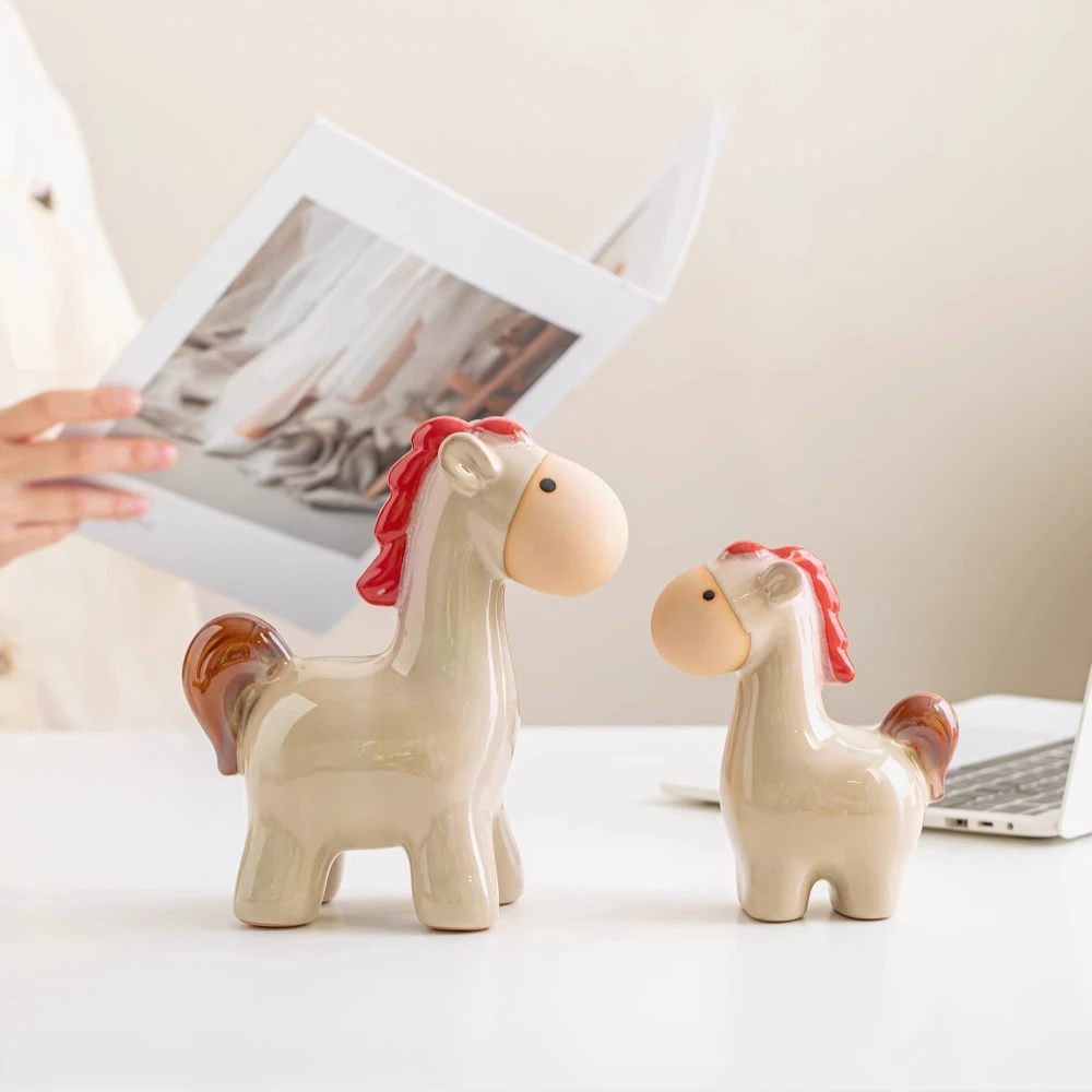 1Pc Nordic creative explosion milk yellow ceramic pony ornament, cute animal shape home desktop decoration ornament crafts