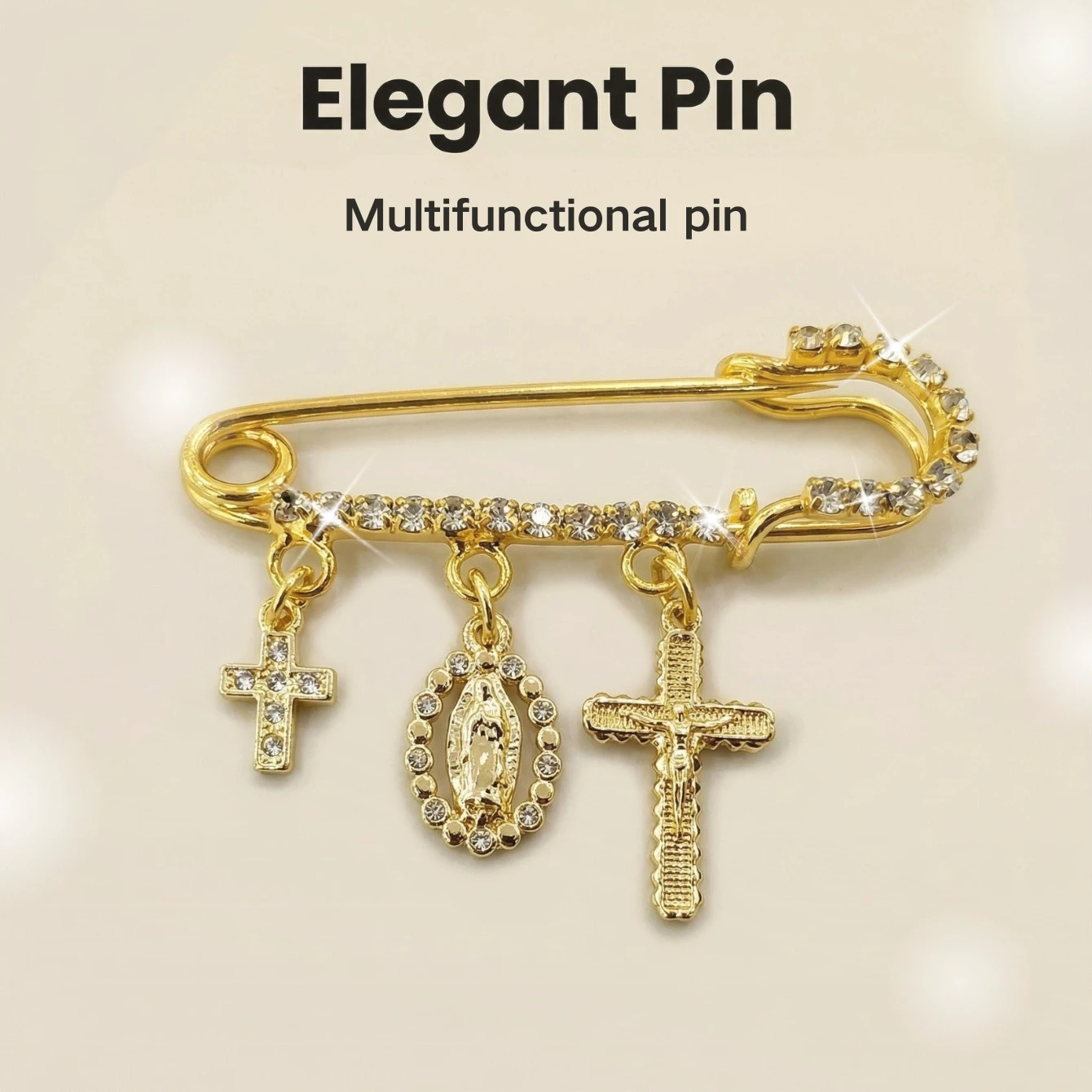 Vintage religious metal brooch, multi-functional pin, iron alloy cardboard Virgin Mary cross pin, can be used as a hat
