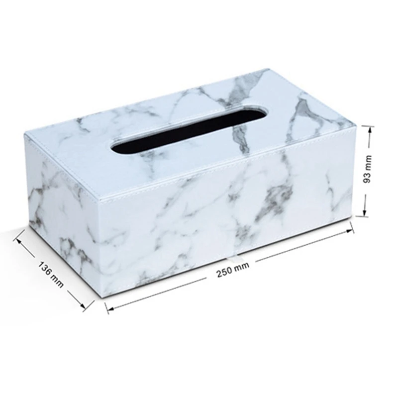 2X Rectangular Marble PU Leather Facial Tissue Box Cover Napkin Holder Paper Towel Dispenser Container