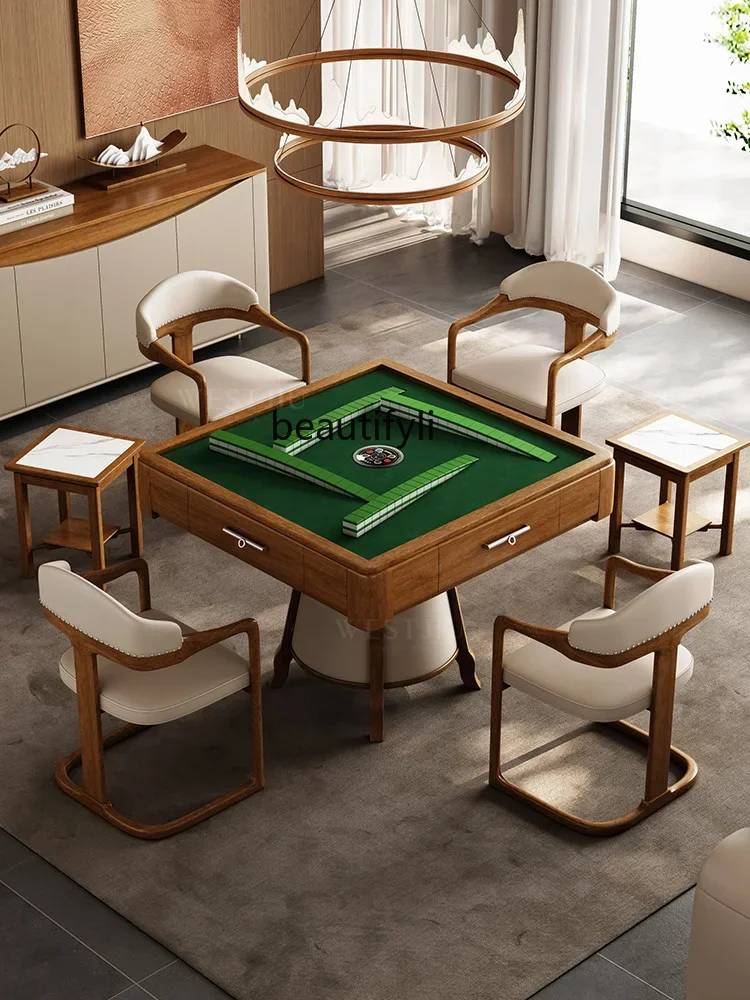 New Chinese-style solid wood silent rotor mahjong machine dining table, multi-functional North American walnut automatic home