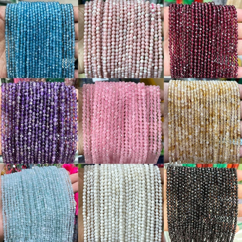 Faceted Natural Stone Beads Faceted Crystal Amazonite Aquamarine Opal White Shell Citrine Loose Spacer Bead For Jewelry Making