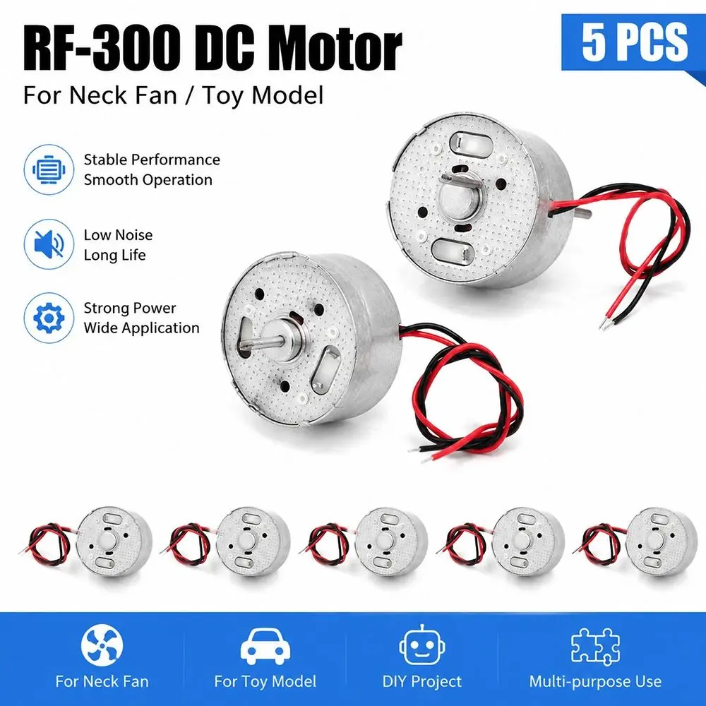 5Pcs New DC 1.5V-6V RF-300 DC Motor 2Pin 24mm Round Brush Motor Compact 2 Wire Micro 300 Motor for Hanging Neck Fan