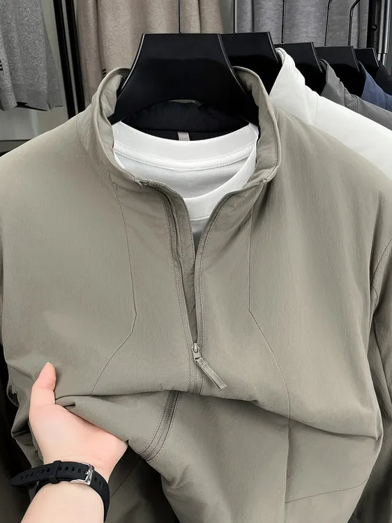 

Lightweight Windproof Warm Cotton Jaet Men's ort Sle Stand Collar Busin Casual Outerwear Polyester Fiber Autumn Winter