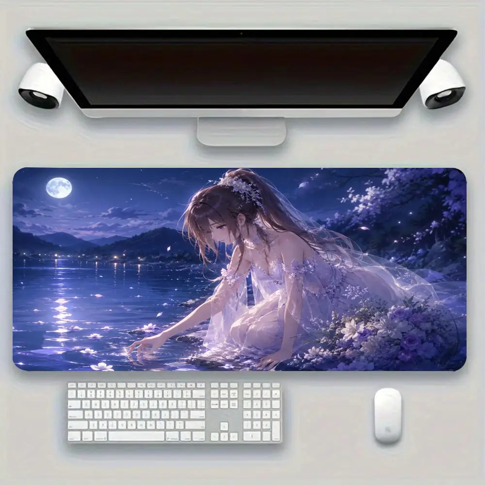 Moon castle oversized desk mat dark blue demon girl full moon star castle dense natural rubber anti slip mat