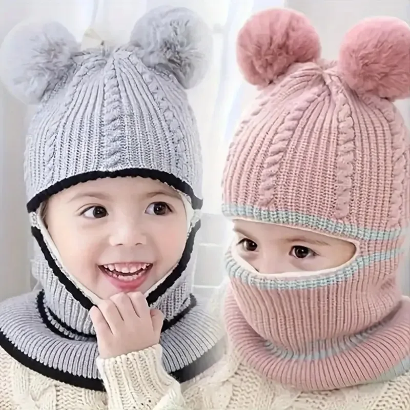 Autumn Winter Baby Knit Hat and Scarf Set Warm Ear Protectio
