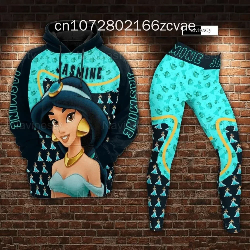 Disney Jasmine Princess Womens Hoodie Leggings Set High Waist Yoga Pants Set Disney Yoga Leggings Hoodie Fashion Sports Suit