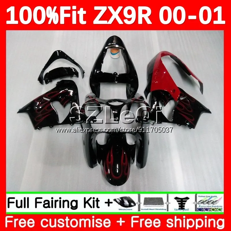 Injection Body For KAWASAKI NINJA ZX 9R 9 ZX9 R 900 Red flames CC ZX9R 00 01 106No.3 ZX900 ZX-9R 900CC 2000 2001 OEM Fairing