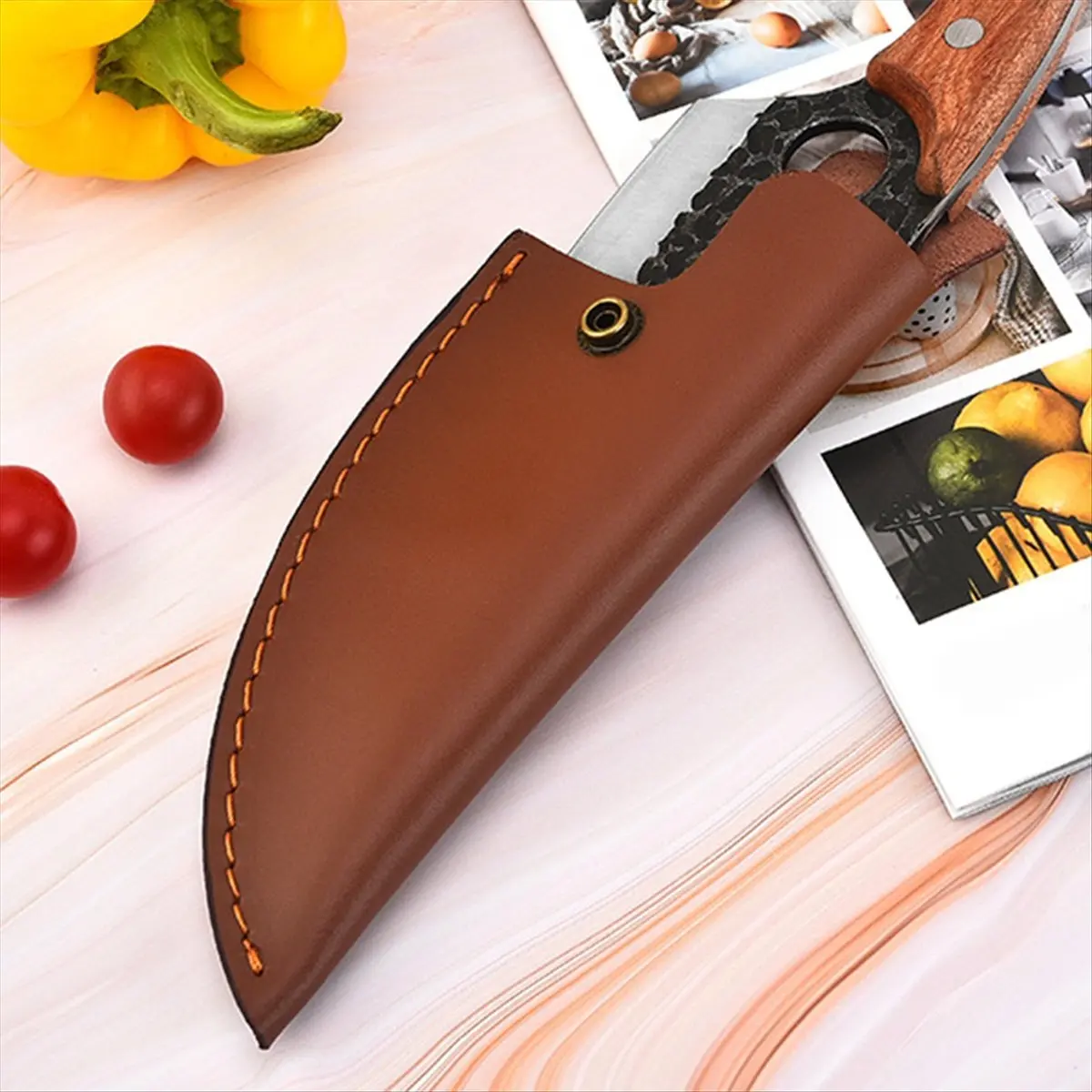 KSOL Cowhide Knife Sheath Boning Knife Small Kitchen Knifes PU Sheath with Belt Ring Portable Knife Sheath