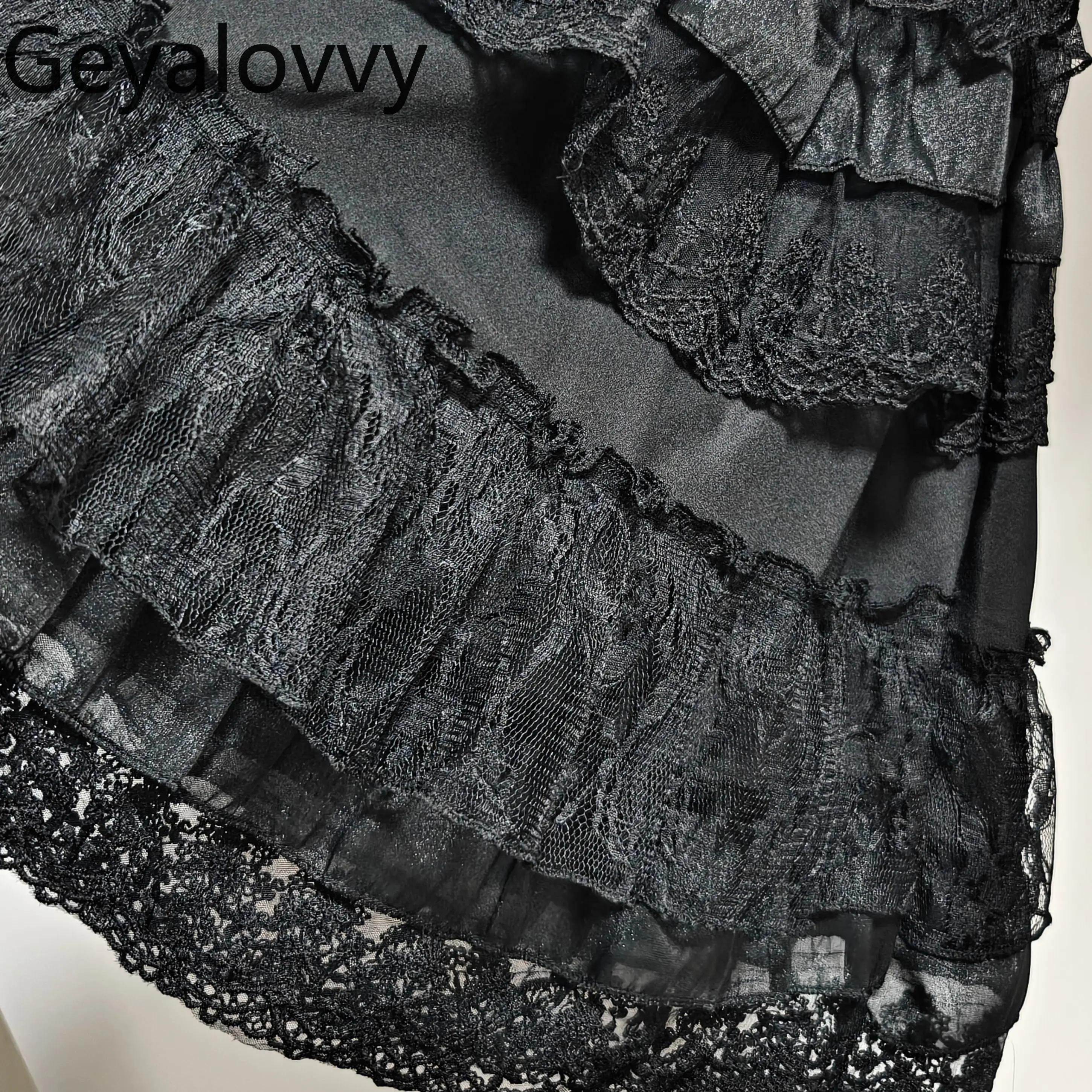 เสื้อสไตล์ยุค Y2K กอธิค ขาวดำ ลอลิต้า หรูหรา แนวเจ้าหญิง แต่งลูกไม้ แขนยาว สำหรับฤดูใบไม้ผลิและฤดูใบไม้ร่วง คอตั้ง สไตล์ลำลอง